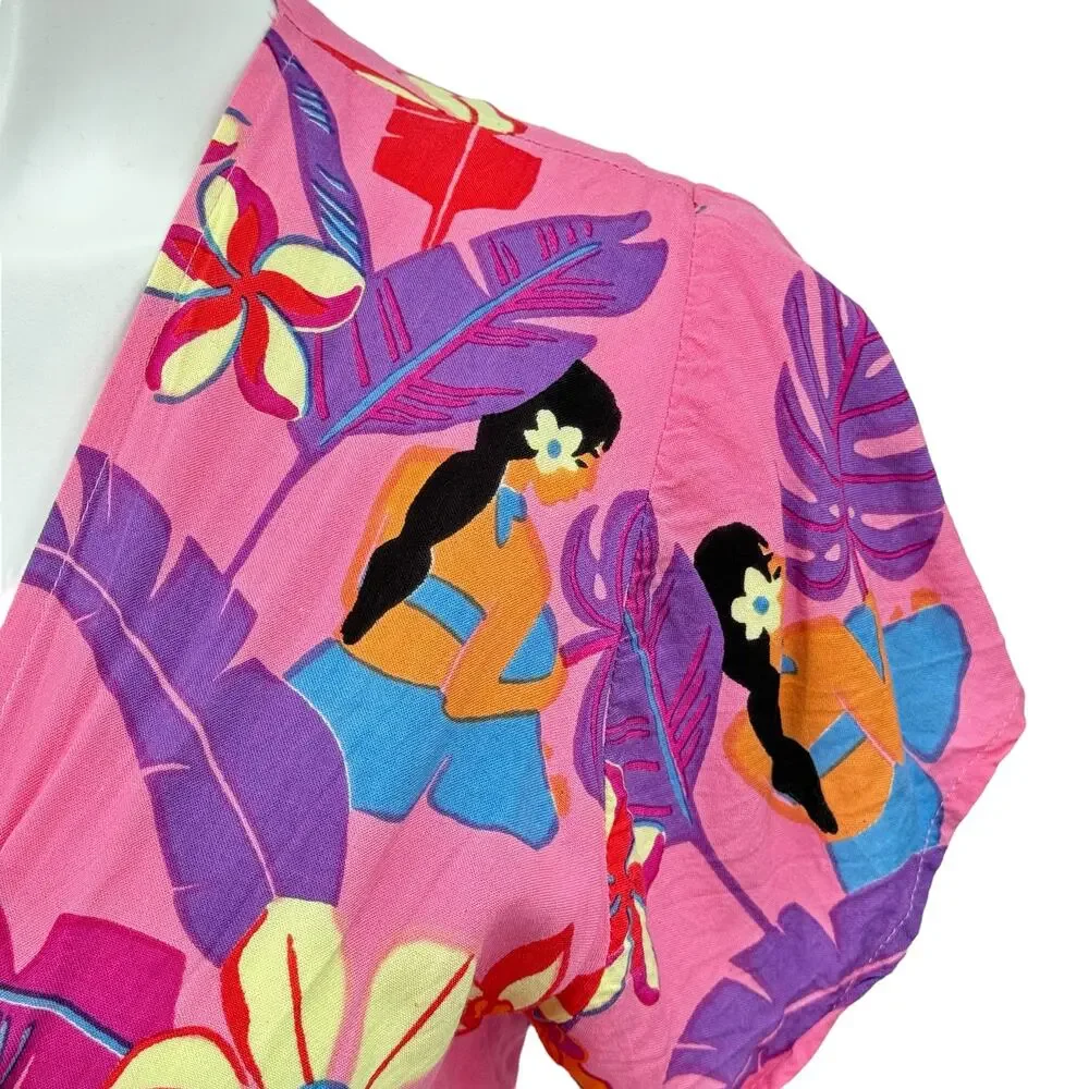 XIX Palms Hawaii Dress Kohala Cut Out Maxi Large Womens Pink Tropical Resort